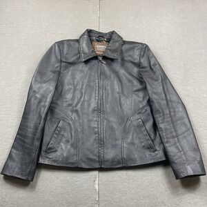 Howard's Exclusive Leathers Jacket Womens Large Black Graphic Lined Full Zip